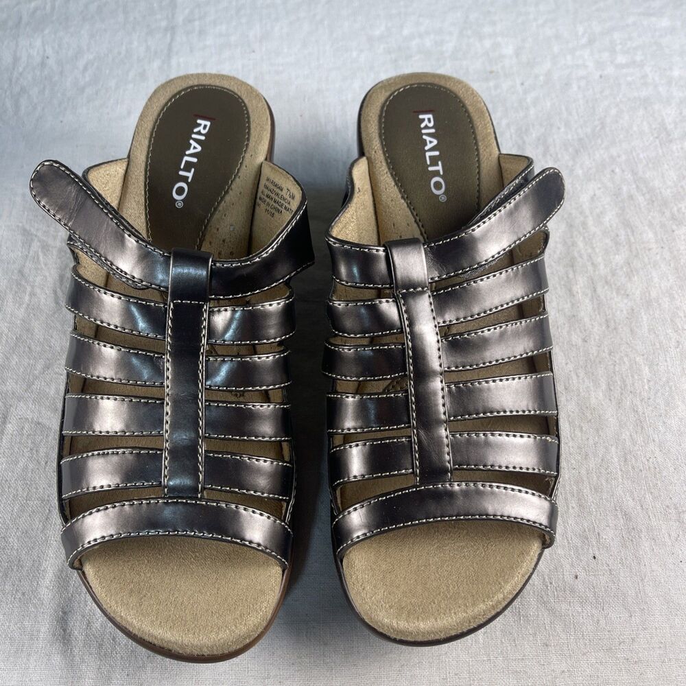 Rialto Strappy Wedge Comfort Slip On Brown Women's Sandal Size 7.5